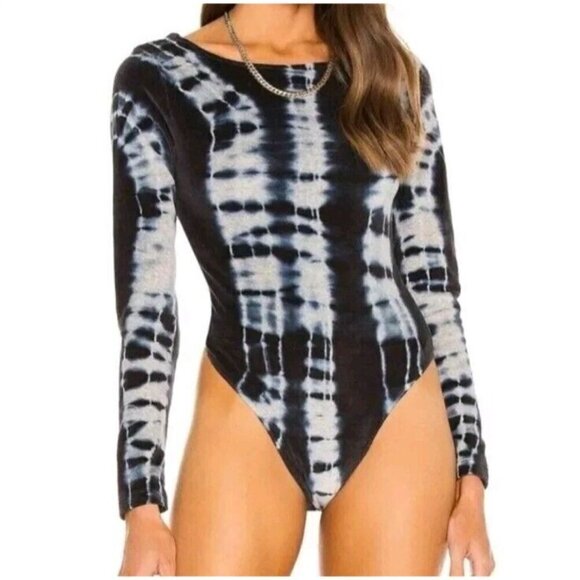 All Saints Raffi Velvet Tie Dye Bodysuit Blue Women's Size 10 NEW Boho Hippie - Picture 2 of 15